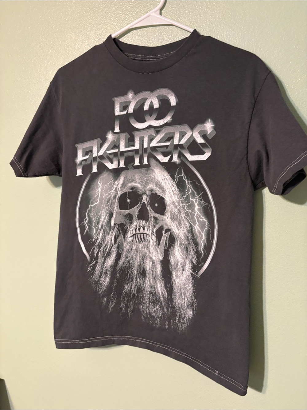 Black Graphic Short Sleeve Tee with Silver Skull Print